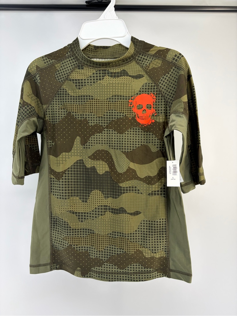 Old Navy Boys Rash Guard-Army Green/Skull- Size L (10/12)- New